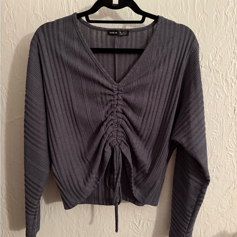 SHEIN Purple-Blue Front Scrunched V-Neck Sweater